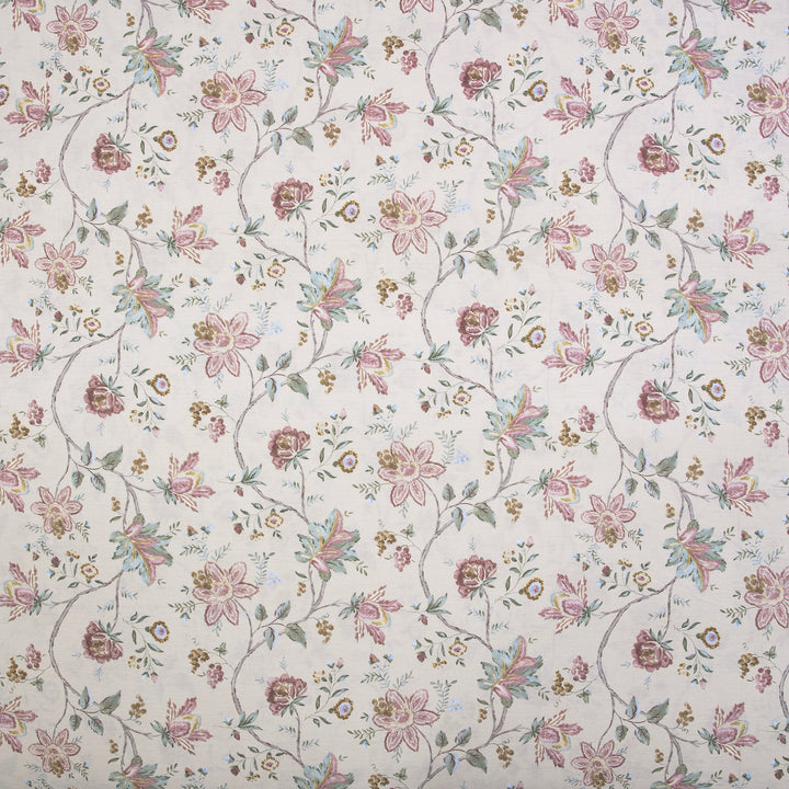 Close-up of DAUAOTO lightweight cotton fabric featuring a vintage dusty pink rose and sage green leaf pattern.