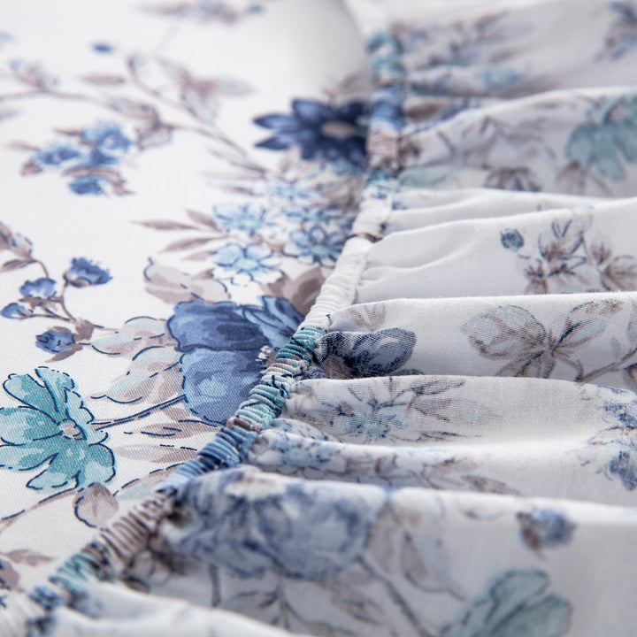 Fully elasticized blue chintz fitted sheet with a durable stretch design to fit mattresses up to 14 inches deep - DAUAOTO