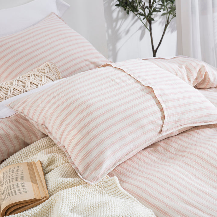 Coordinating blush pink linen cotton pillow shams with a sleek and elegant envelope closure - DAUAOTO