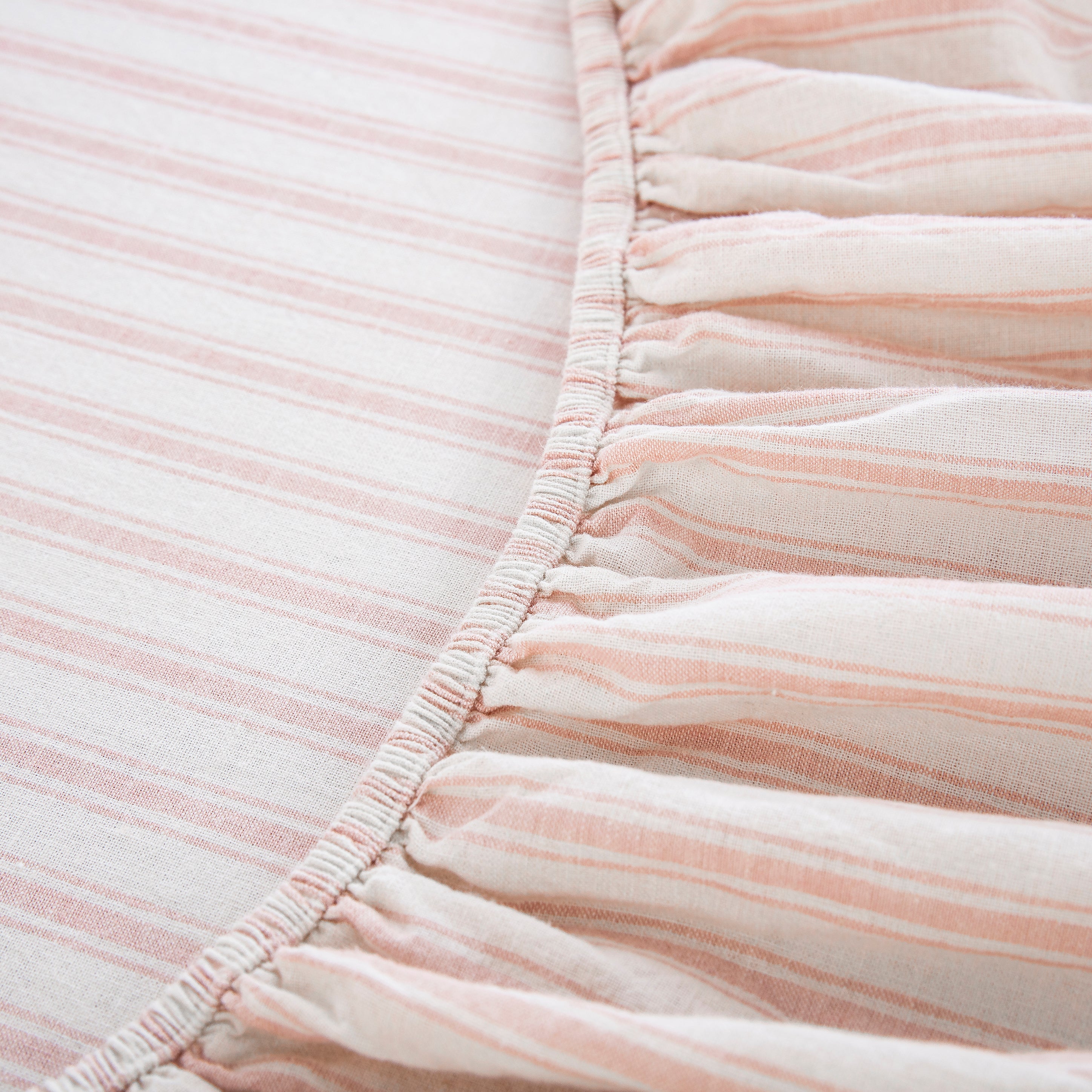 Fully elasticized blush pink striped fitted sheet with durable full-wrap stretch fitting mattresses up to 14-16 inches deep - DAUAOTO
