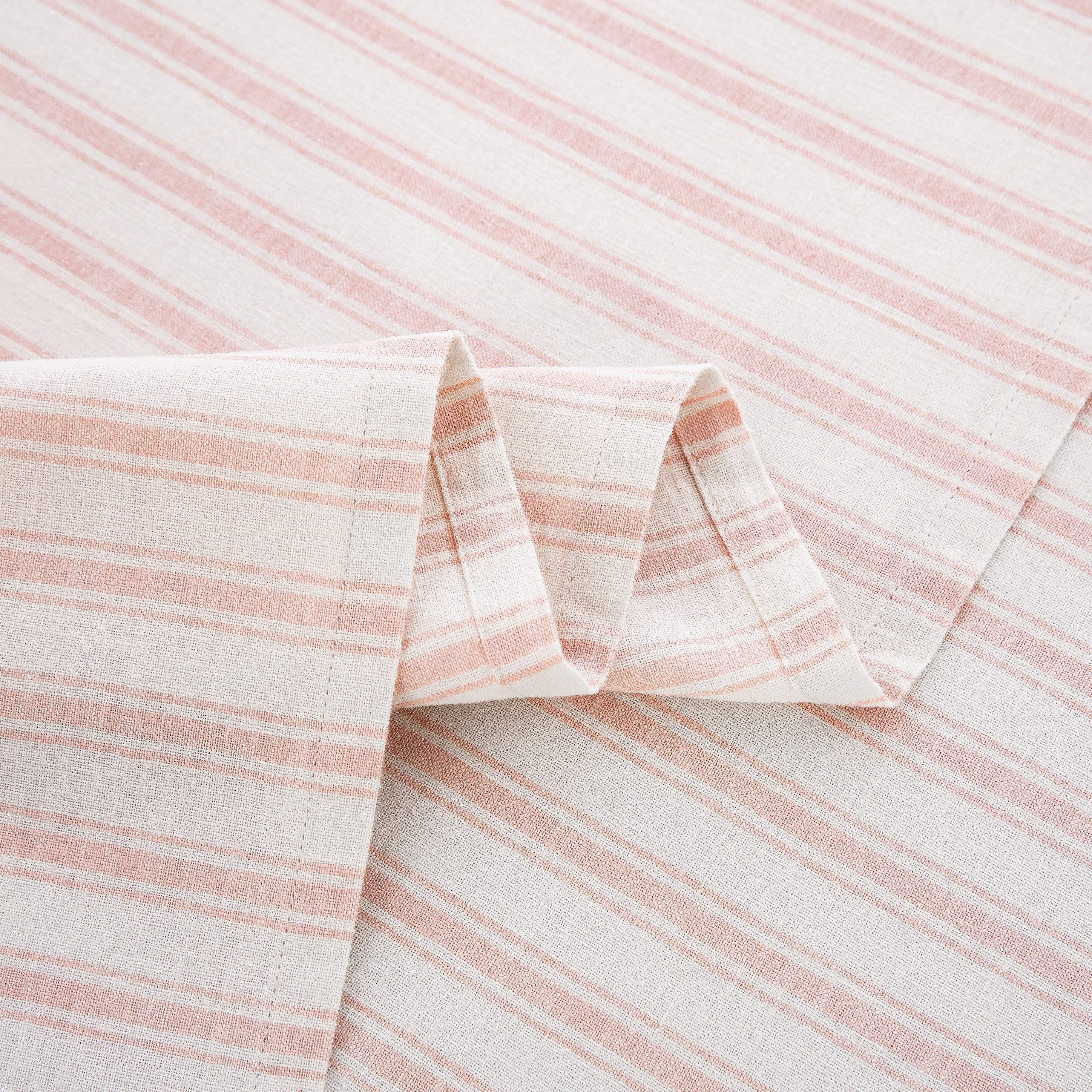 Detailed view of the beautifully draped blush pink striped flat sheet highlighting the minimalist relaxed aesthetic - DAUAOTO