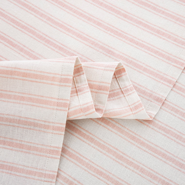 Detailed view of the beautifully draped blush pink striped flat sheet highlighting the minimalist relaxed aesthetic - DAUAOTO