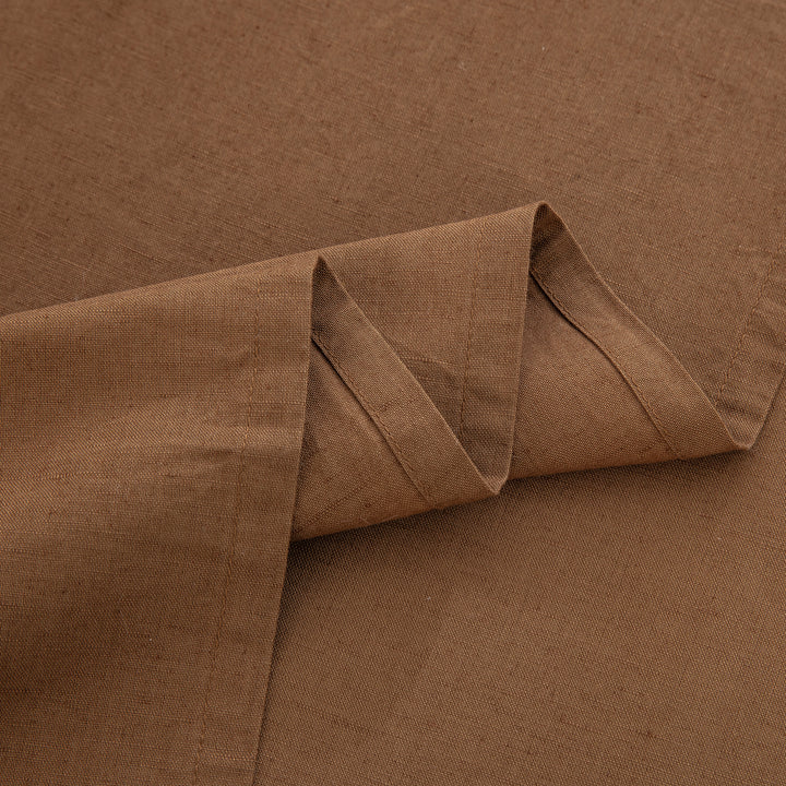 Detailed view of the prewashed cognac brown flat sheet highlighting the beautifully textured finish and smooth softness - DAUAOTO