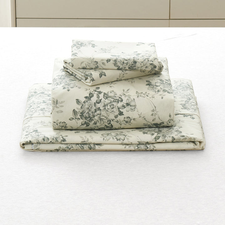 Complete charcoal rose bedding ensemble including flat sheet, fitted sheet, and matching pillowcases - DAUAOTO