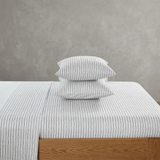 Hand-Painted Stripe 100% Cotton Sheet Set - White/Blue