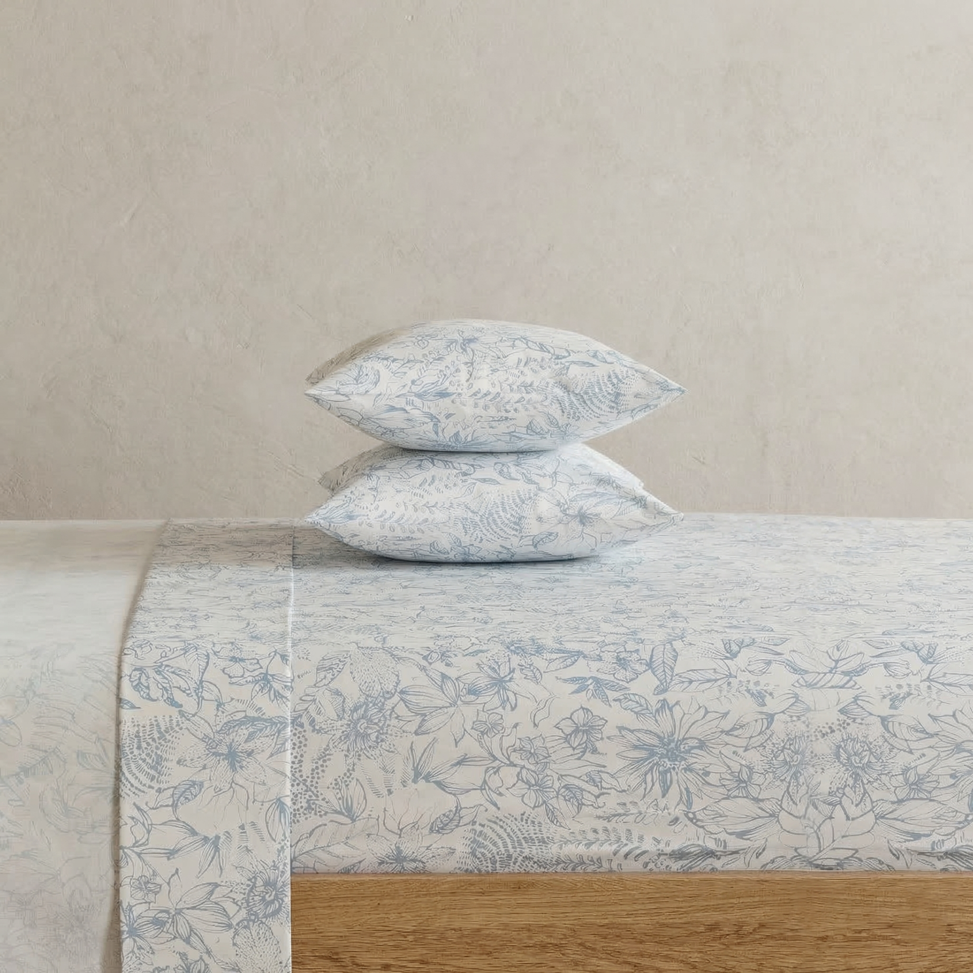 Create an airy and elegant sleep sanctuary with the light blue botanical vine 100% cotton sheet set - DAUAOTO