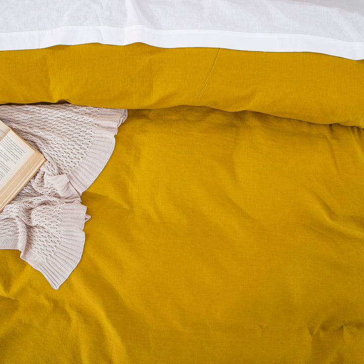 Prewashed mustard yellow bedding ensemble for a coveted lived-in feel and exceptional softness - DAUAOTO