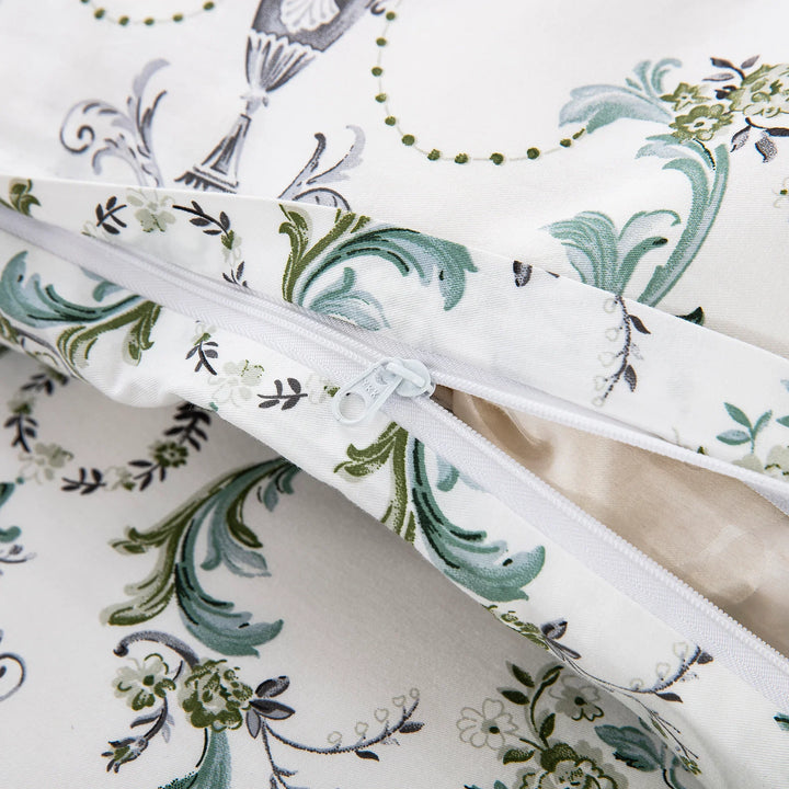 Extra-long hidden zipper closure designed for effortless bedmaking on the vintage botanical cotton duvet cover - DAUAOTO