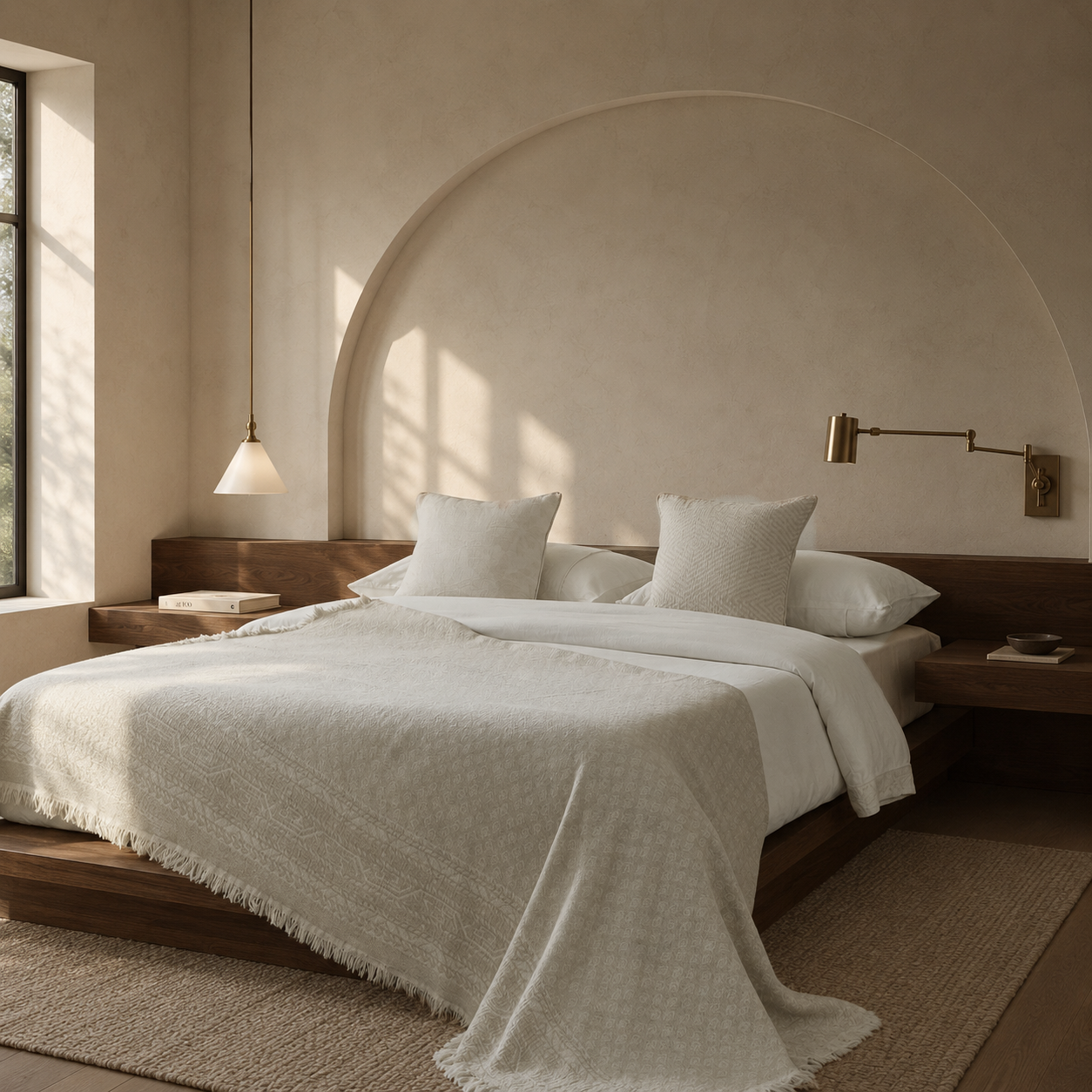 linen-throw-oatmeal-beige-bed.jpg	Oatmeal beige oversized cotton-linen throw draped elegantly over a modern bed in a sunlit room.