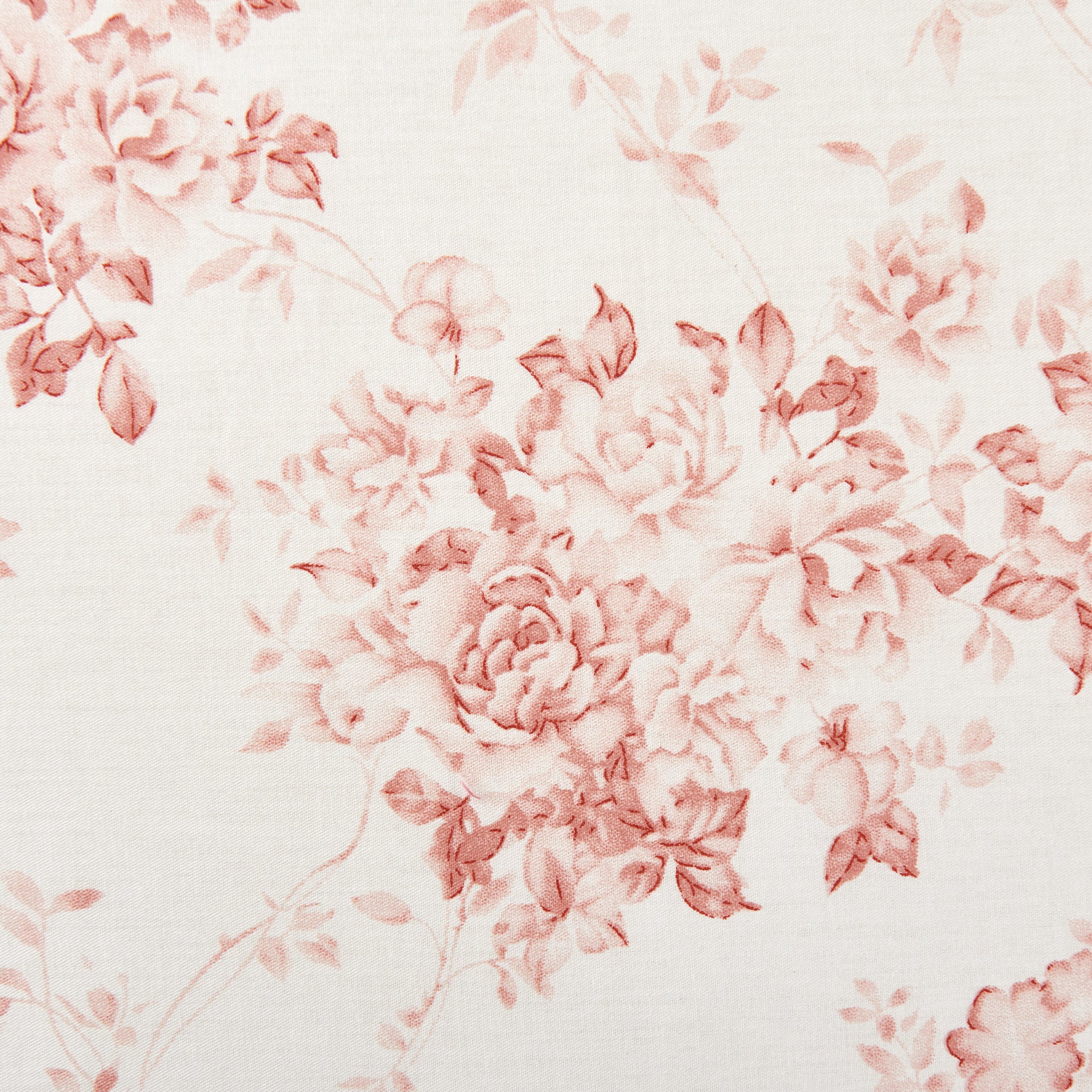 Close-up of the delicately detailed pale red rose floral print on ultra-soft 100% pure natural cotton fabric - DAUAOTO