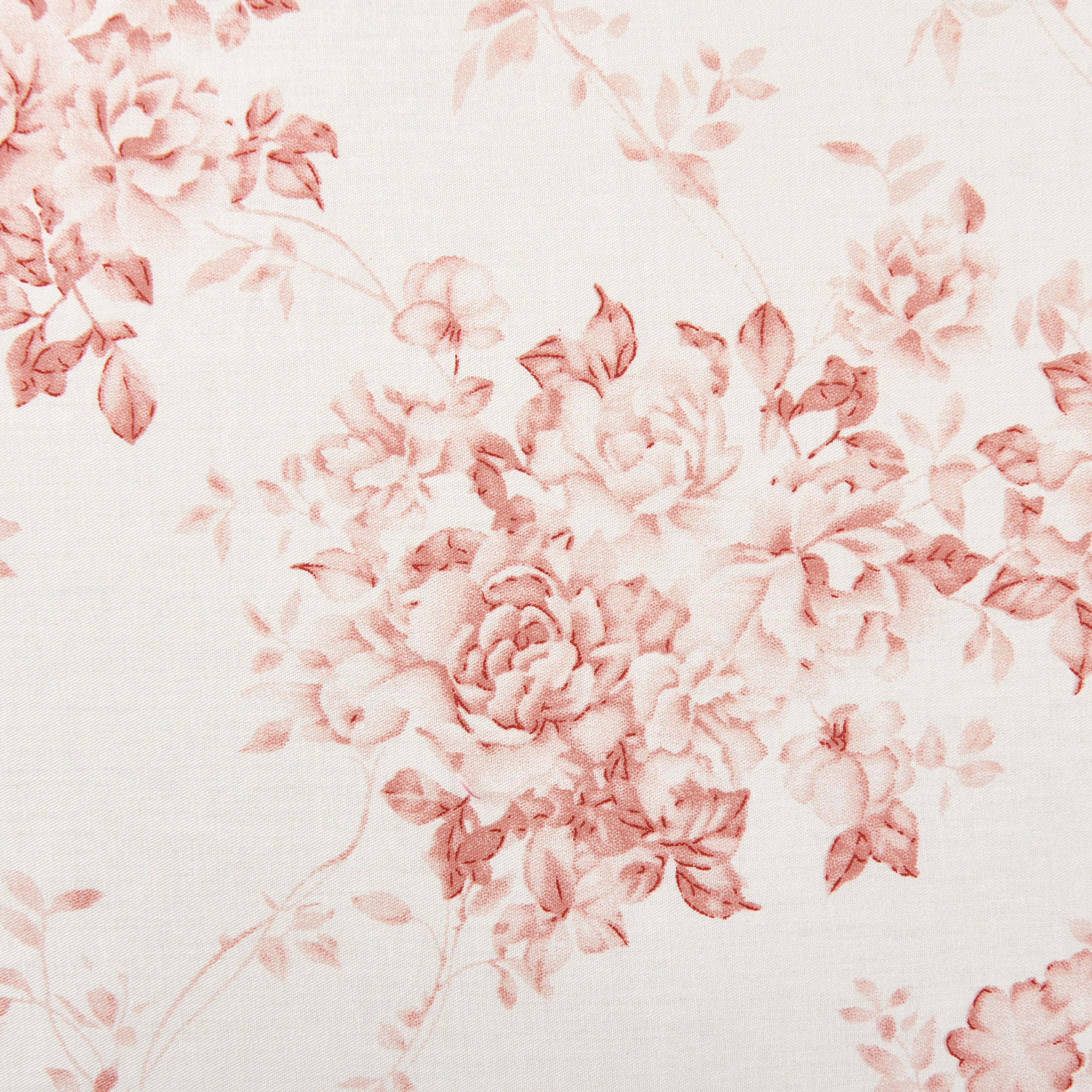 Close-up of the delicately detailed pale red rose floral print on ultra-soft 100% pure natural cotton fabric - DAUAOTO