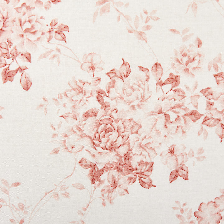Close-up of the delicately detailed pale red rose floral print on ultra-soft 100% pure natural cotton fabric - DAUAOTO