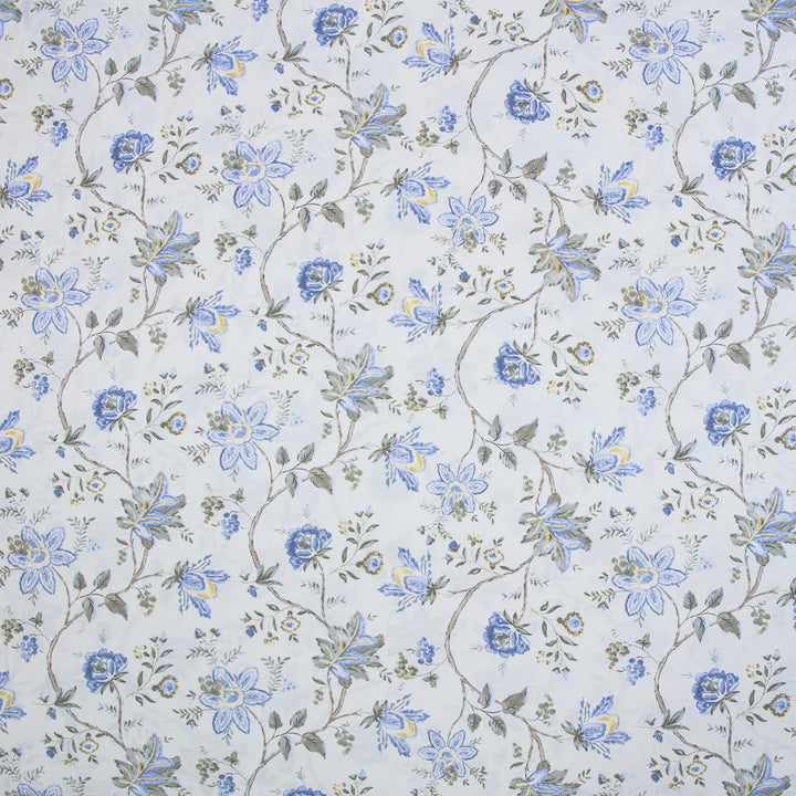Close-up of DAUAOTO lightweight cotton fabric featuring a classic French country blue floral and green vine pattern.