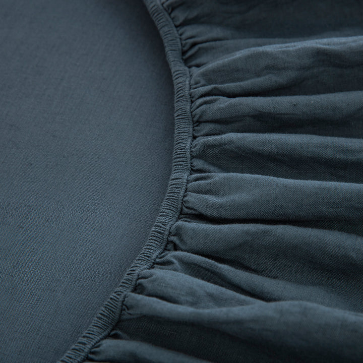 Fully elasticized midnight slate blue fitted sheet with durable full-wrap stretch fitting mattresses up to 14-16 inches deep - DAUAOTO