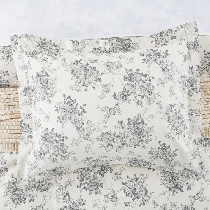 Matching 100% pure cotton pillow sham featuring the classically beautiful gray rose floral design - DAUAOTO